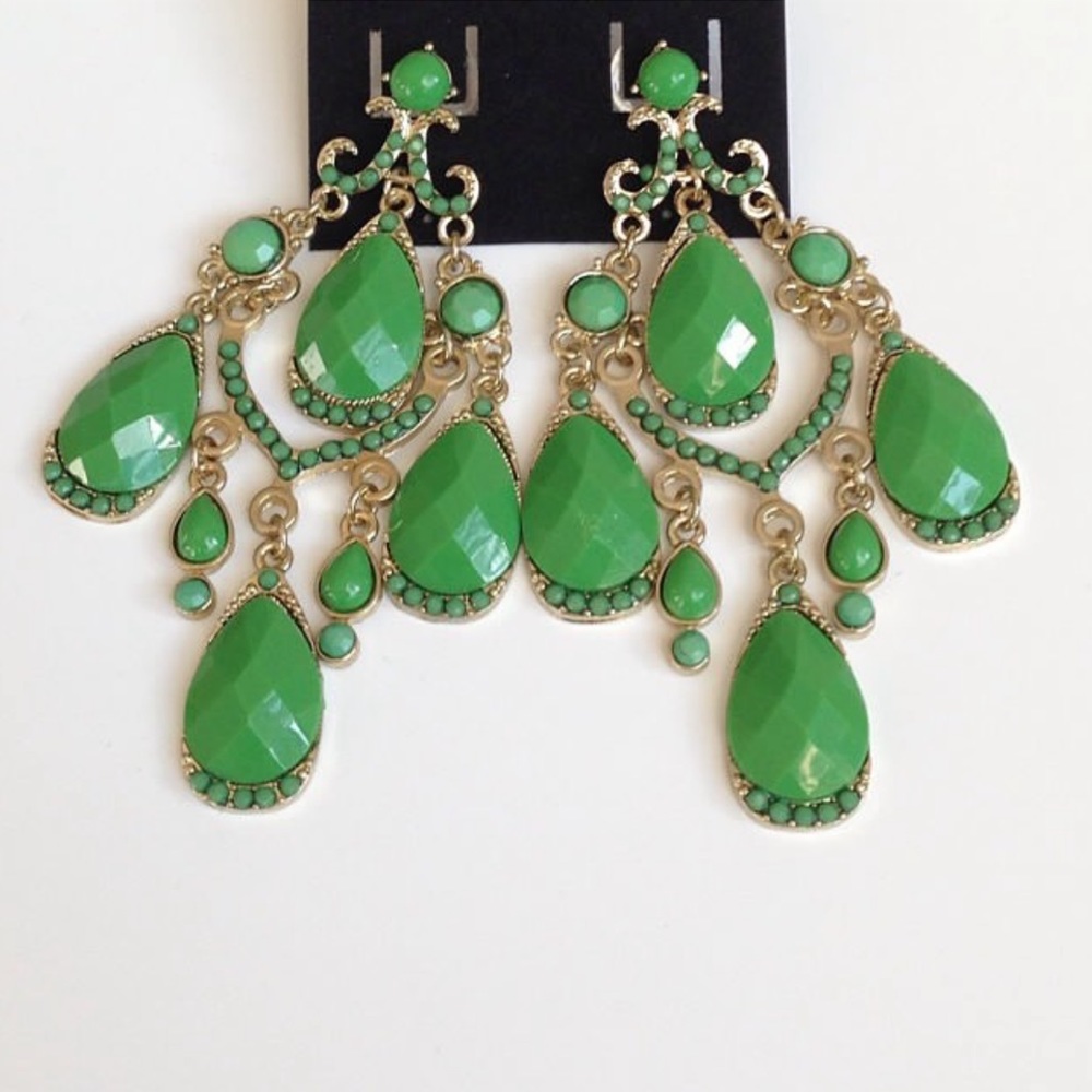 Missing tag but New. Green Gold Chandelier Earrings.